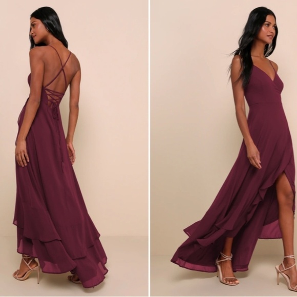 LULUS Prom Wedding Special Event Boho Romantic Sexy Flowy Faux Wrap Maxi Dress - Picture 3 of 4